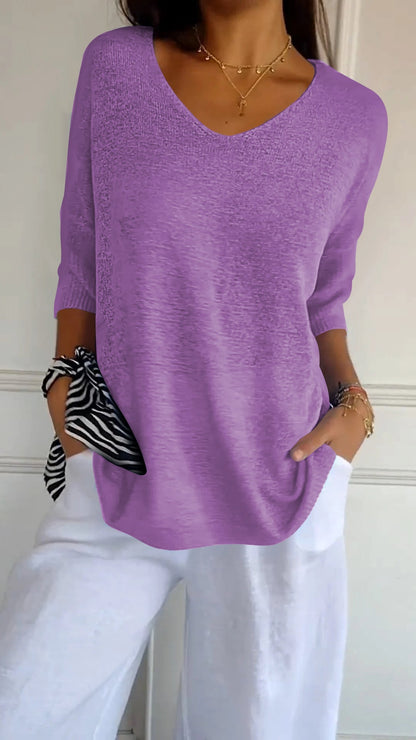 Inaya | Pull en Tricot Uni Avec Encolure en V