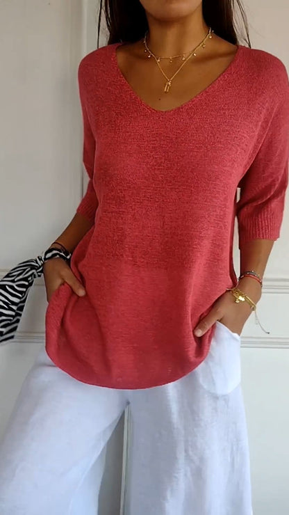 Inaya | Pull en Tricot Uni Avec Encolure en V