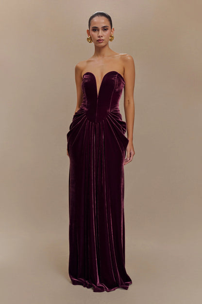 Robe Longue en Velours Sans Bretelles