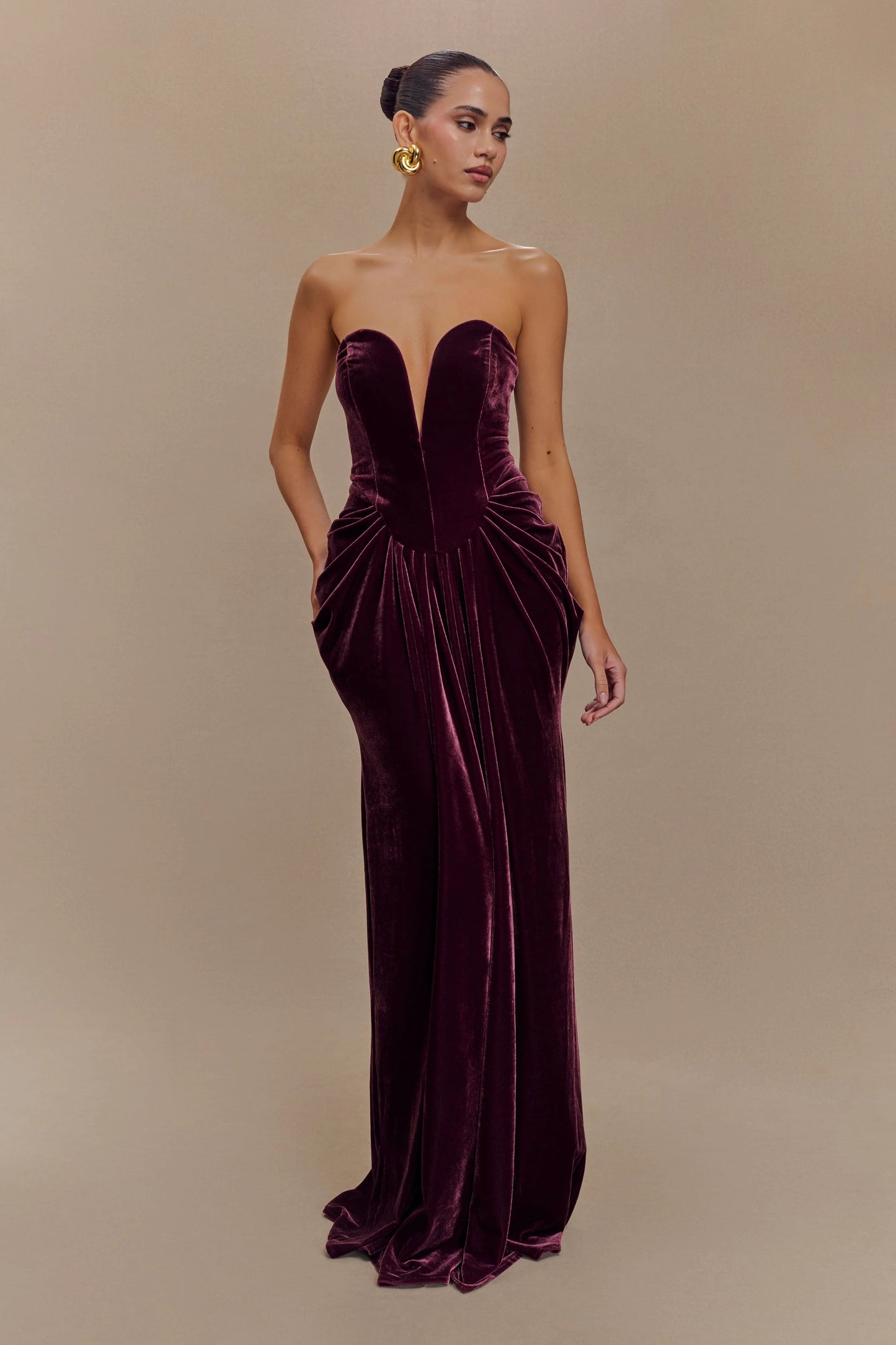 Robe Longue en Velours Sans Bretelles