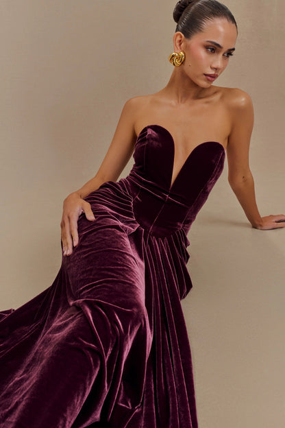 Robe Longue en Velours Sans Bretelles