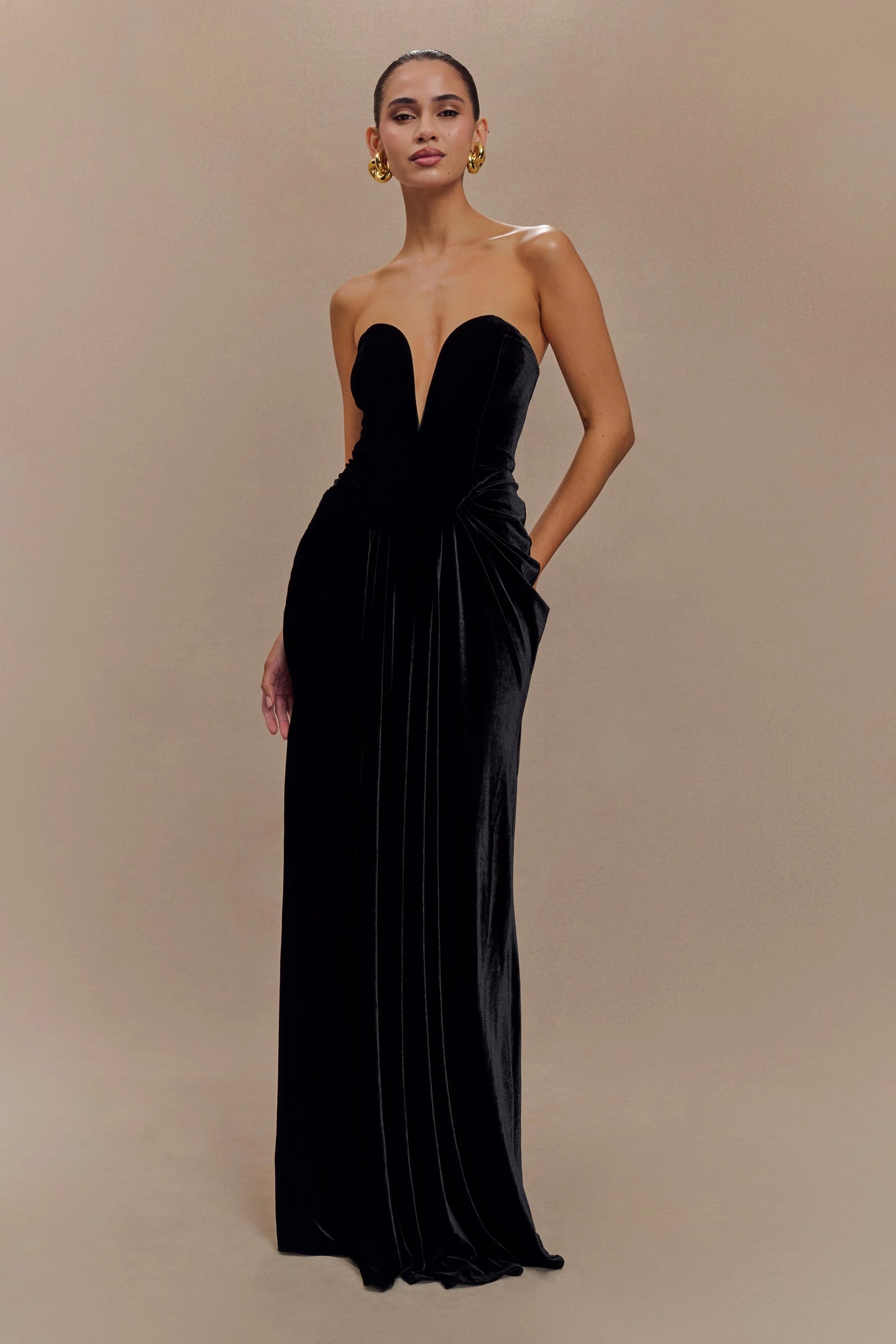 Robe Longue en Velours Sans Bretelles