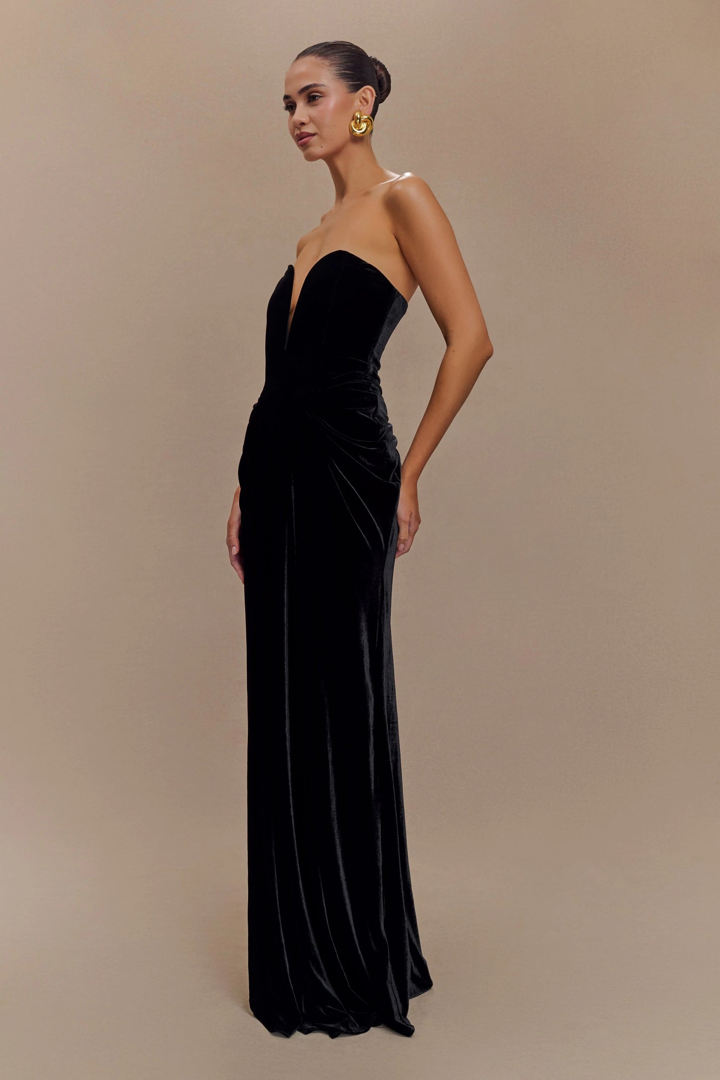 Robe Longue en Velours Sans Bretelles